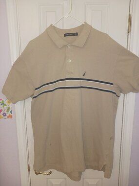 Nautica 2XL Tan Chest Stripe Classic Fit Polo Shirt